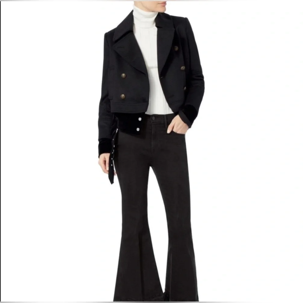 Veronica Beard Black YARA DOUBLE-BREASTED PEA-COAT JACKET with Velvet Hem Size 0 - Picture 2 of 8